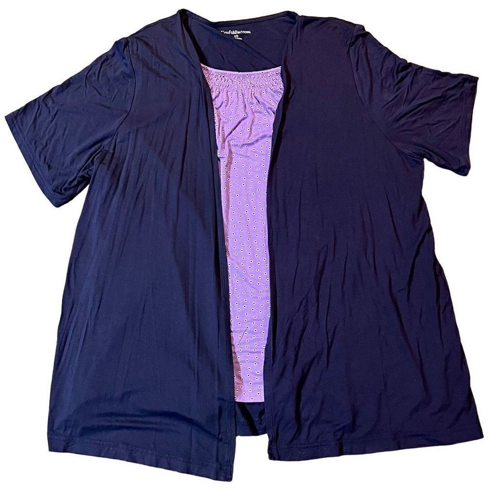 Croft & Barrow Women’s 2X 2 in 1 Cardigan Set Navy Cardigan Purple Undershirt